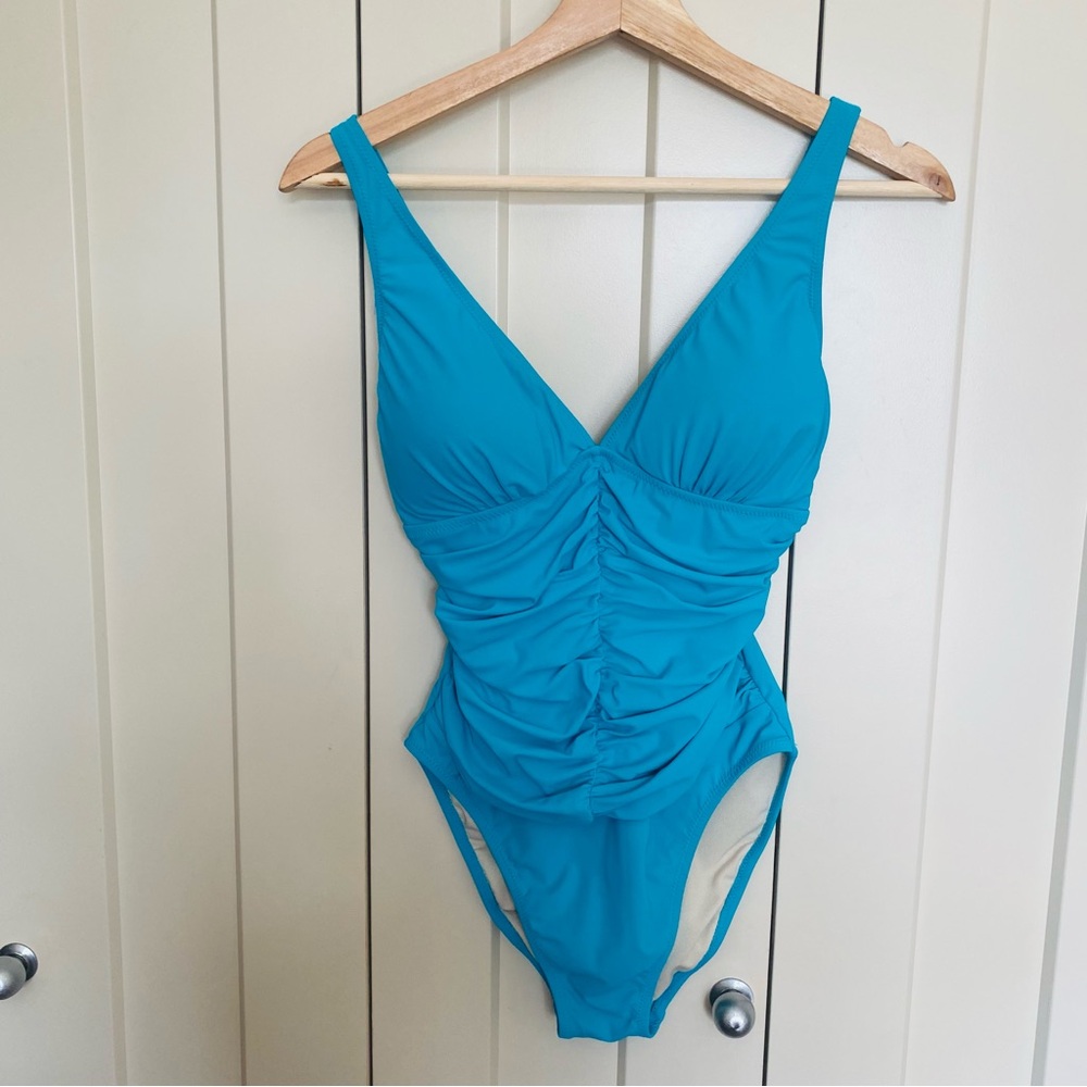 🏝️Profile - One Piece Swimsuit Turquoise-Tummy Control-Inner Bra-Ruched front-